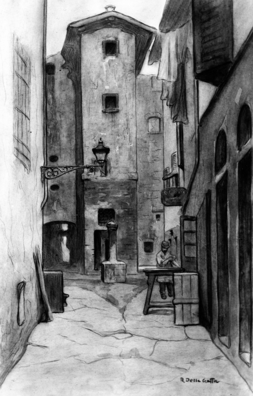 veduta della fonte del chiasso del Buco a Firenze (disegno) di Della Gatta Nino (ultimo quarto sec. XIX)