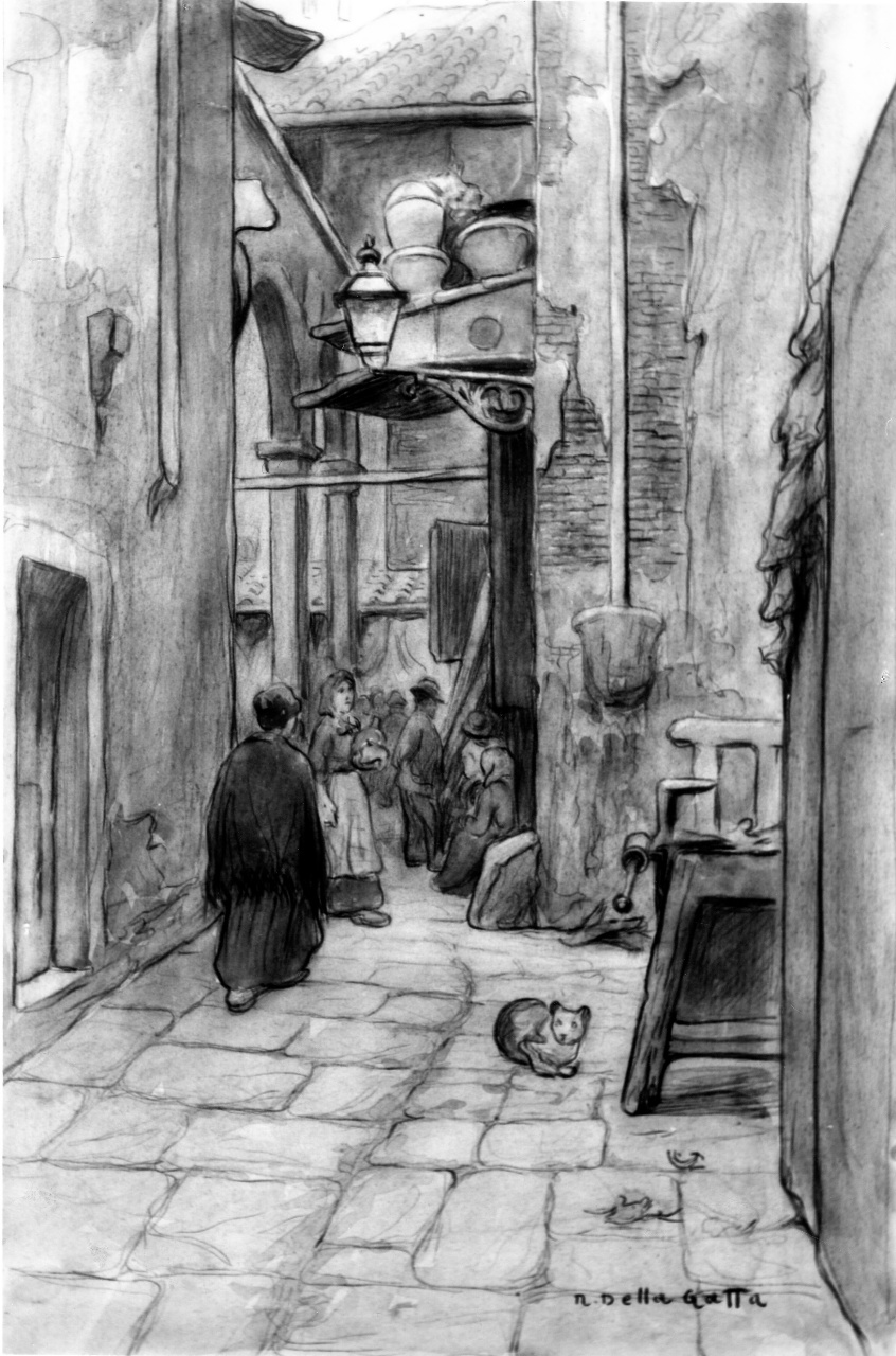 veduta di via dei Naccaioli a Firenze (disegno) di Della Gatta Nino (ultimo quarto sec. XIX)