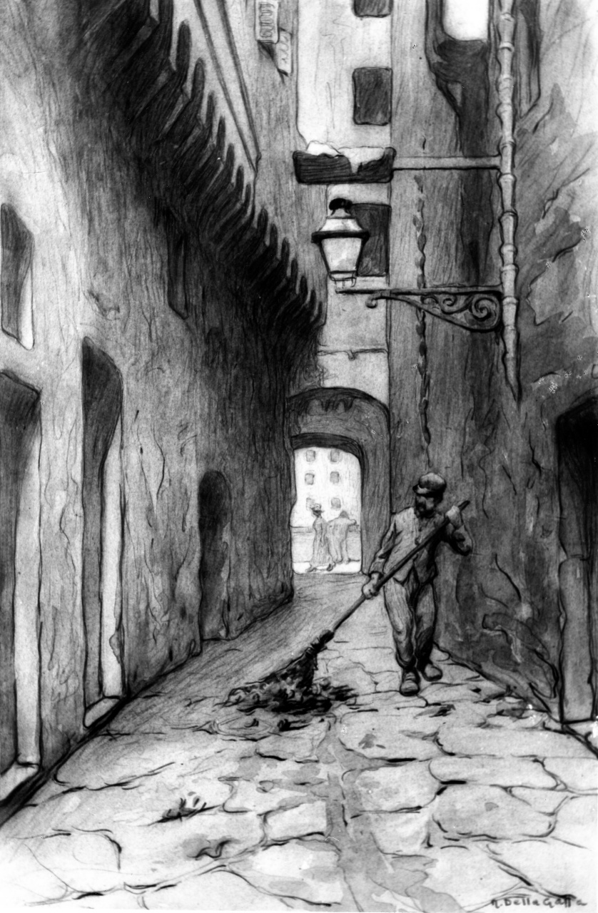 veduta del vicolo dell' Oro a Firenze (disegno) di Della Gatta Nino (ultimo quarto sec. XIX)