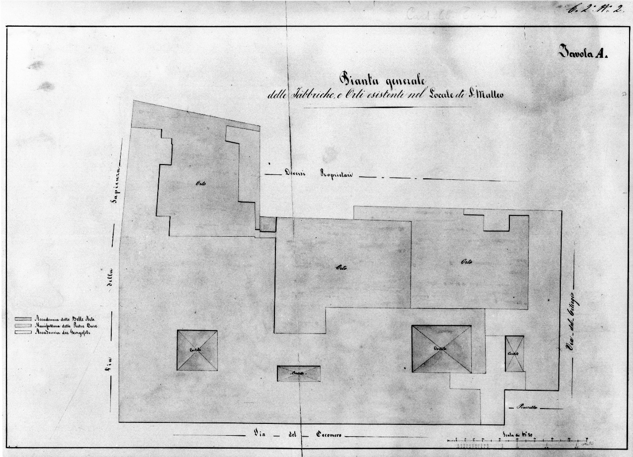 pianta dell'ex ospedale di S. Matteo e del monastero di S. Niccolò in Cafaggio a Firenze (disegno) - ambito fiorentino (seconda metà sec. XIX)