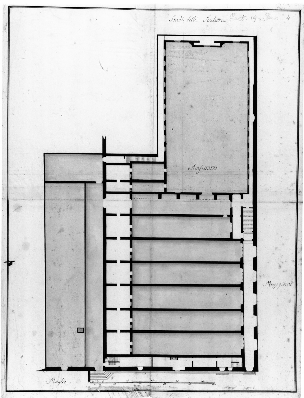 pianta parziale delle scuderie di S. Marco a Firenze (disegno) - ambito fiorentino (primo quarto sec. XIX)