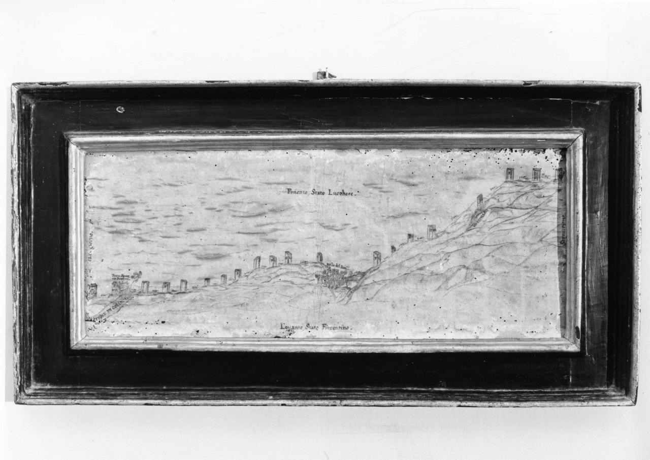 pianta dei confini tra lo Stato Fiorentino e lo Stato Lucchese (disegno) - ambito toscano (sec. XVIII)