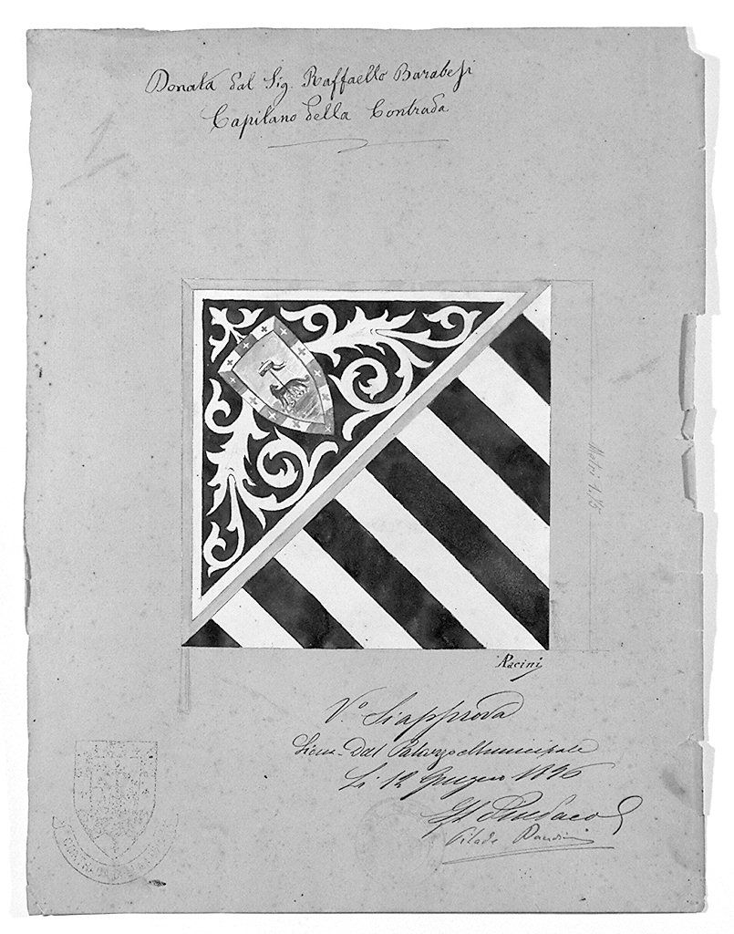 bandiera della contrada della Lupa (disegno) di Pacini Augusto (sec. XIX)