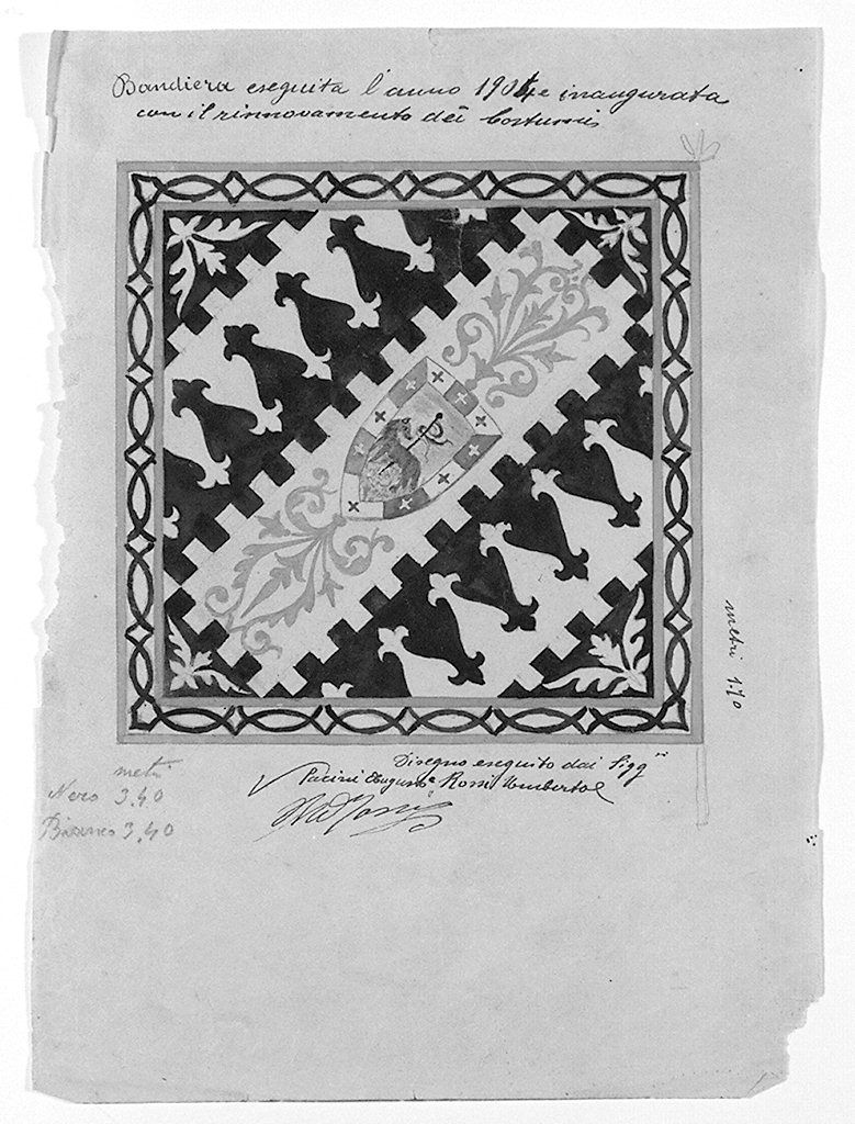 bandiera della contrada della Lupa (disegno) di Pacini Augusto, Rossi Umberto (sec. XX)