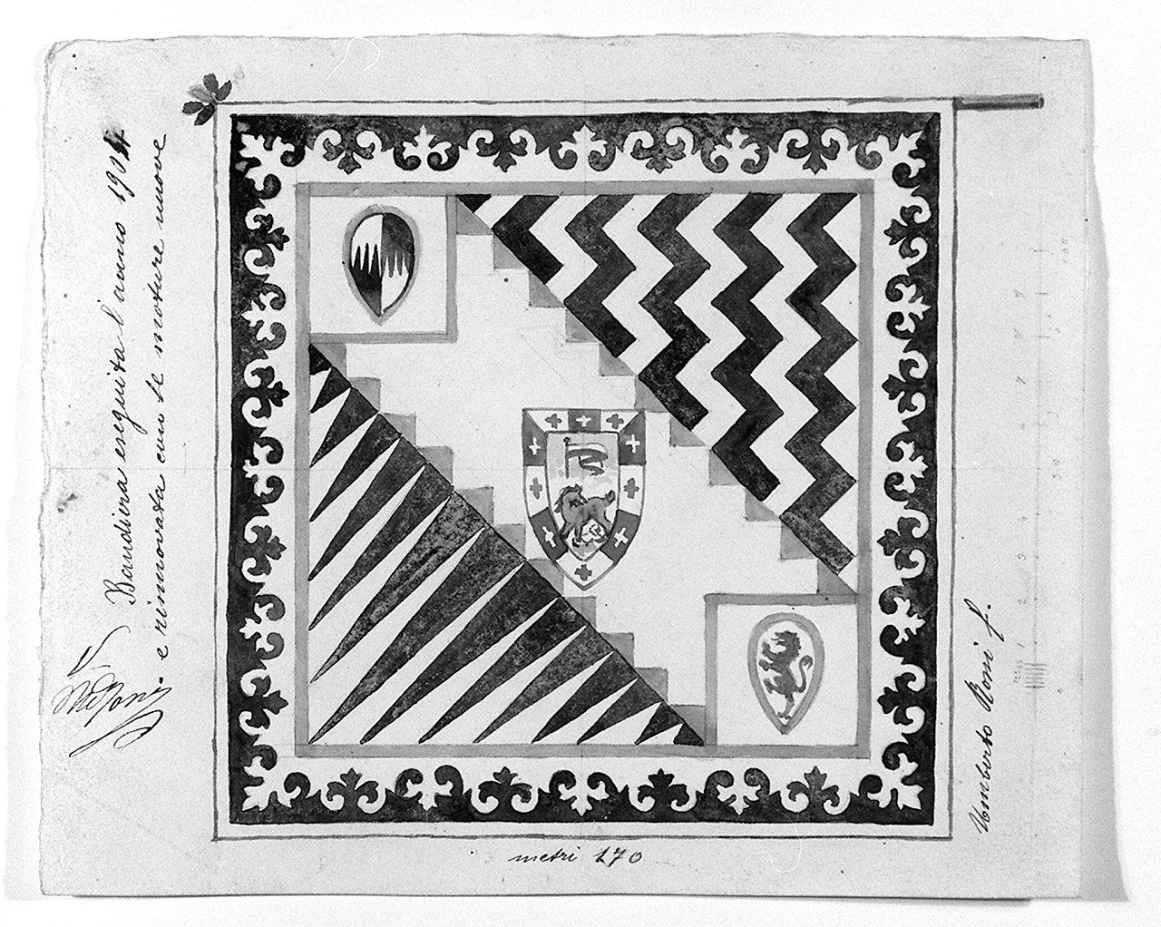 bandiera della contrada della Lupa (disegno) di Rossi Umberto (sec. XX)