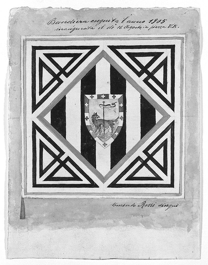 bandiera della contrada della Lupa (disegno) di Rossi Umberto (sec. XX)