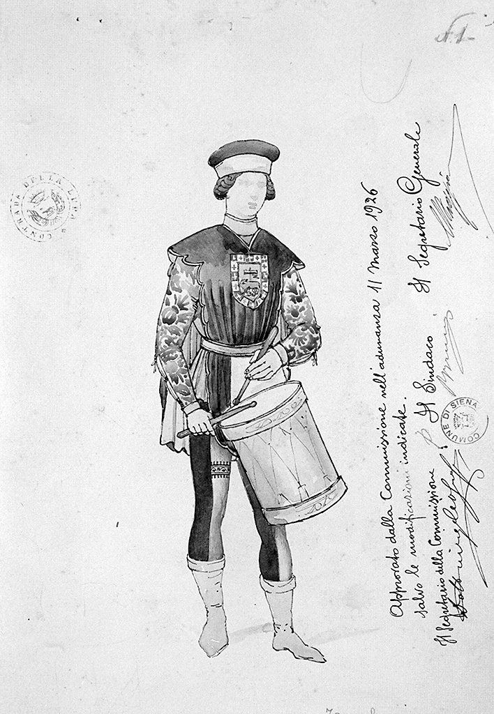 tamburino della contrada della Lupa (disegno, elemento d'insieme) di Giunti Umberto (sec. XX)