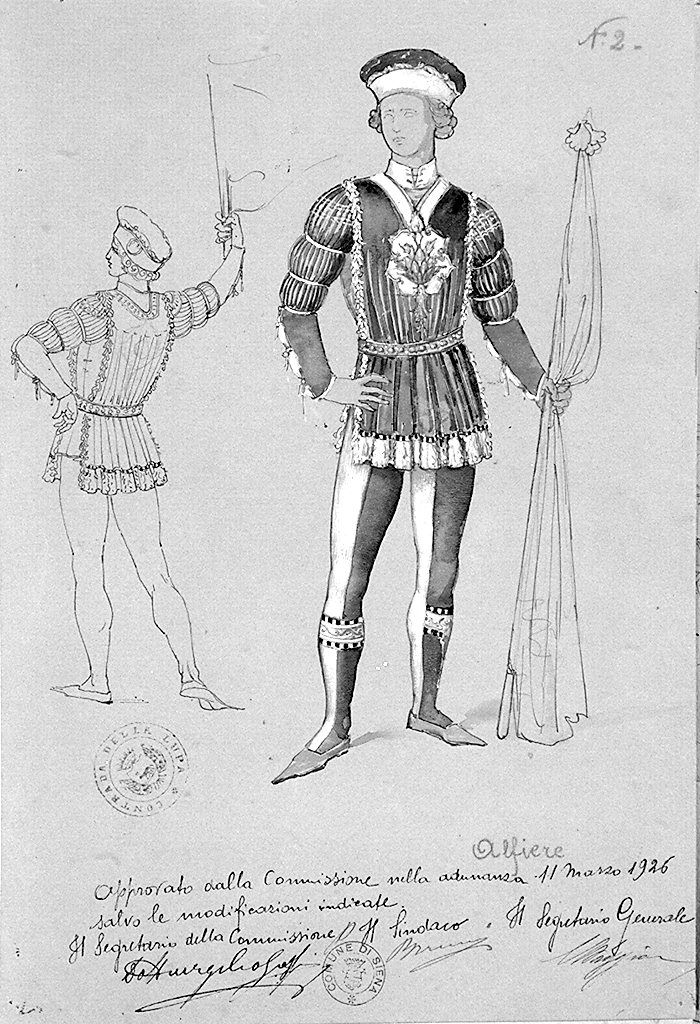 alfiere della contrada della Lupa (disegno, elemento d'insieme) di Giunti Umberto (sec. XX)