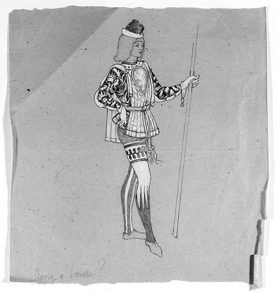 paggio portaarmi della contrada della Lupa (disegno, elemento d'insieme) di Giunti Umberto (sec. XX)