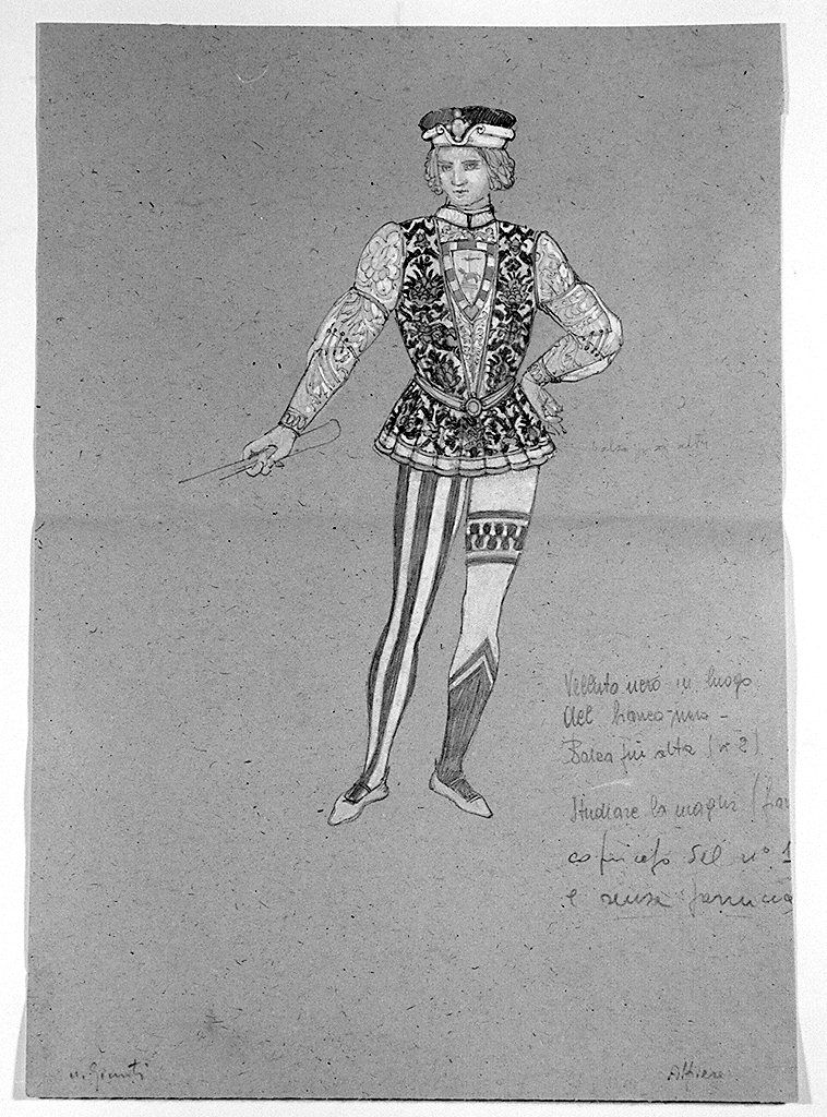 alfiere della contrada della Lupa (disegno, elemento d'insieme) di Giunti Umberto (sec. XX)