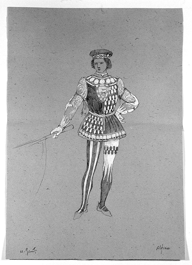 alfiere della contrada della Lupa (disegno, elemento d'insieme) di Giunti Umberto (sec. XX)