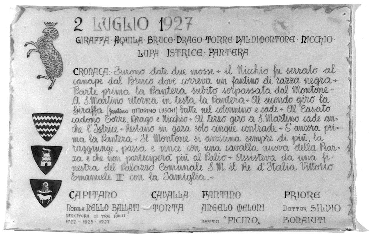 stemma della contrada di Valdimontone (disegno) - ambito senese (sec. XX)