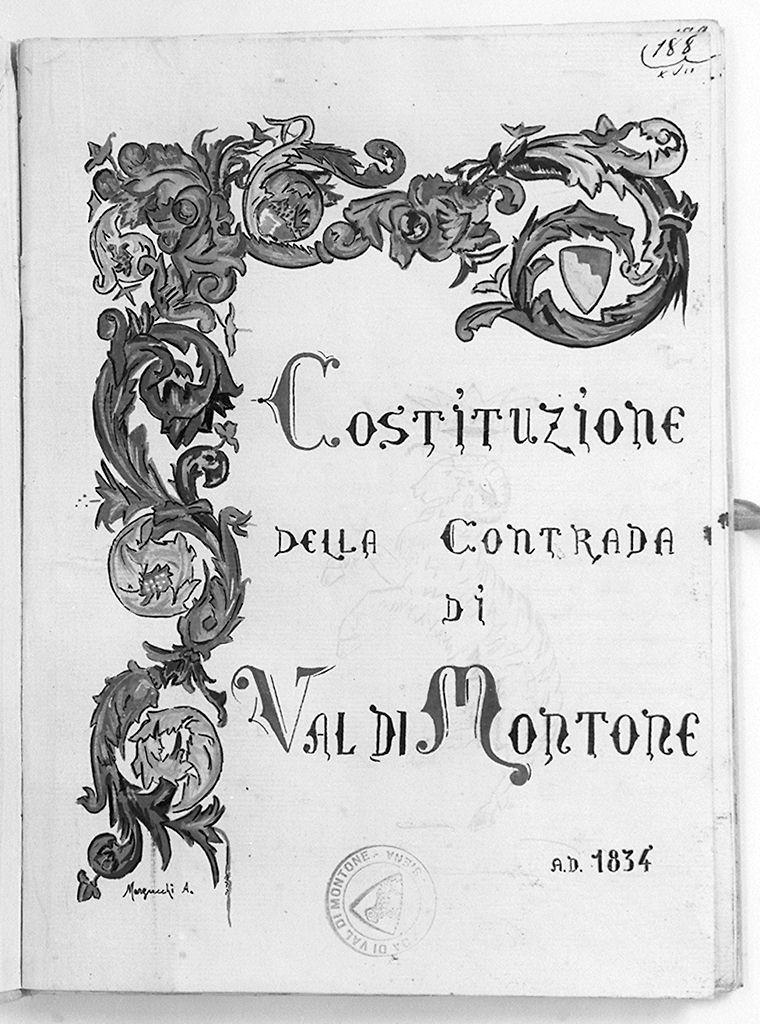 stemma della contrada di Valdimontone (disegno) di Marzucchi Aldo (sec. XIX)