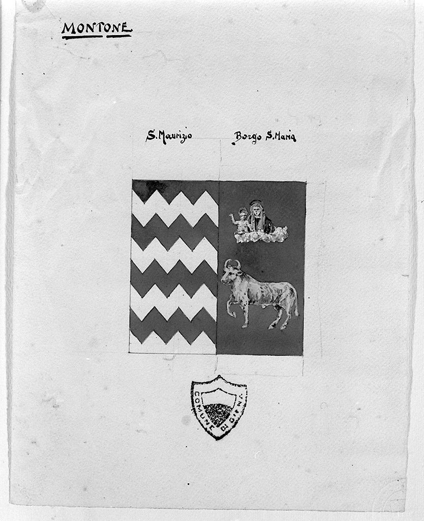 bandierino con la compagnia militare della contrada di Valdimontone (disegno, elemento d'insieme) - ambito senese (sec. XX)