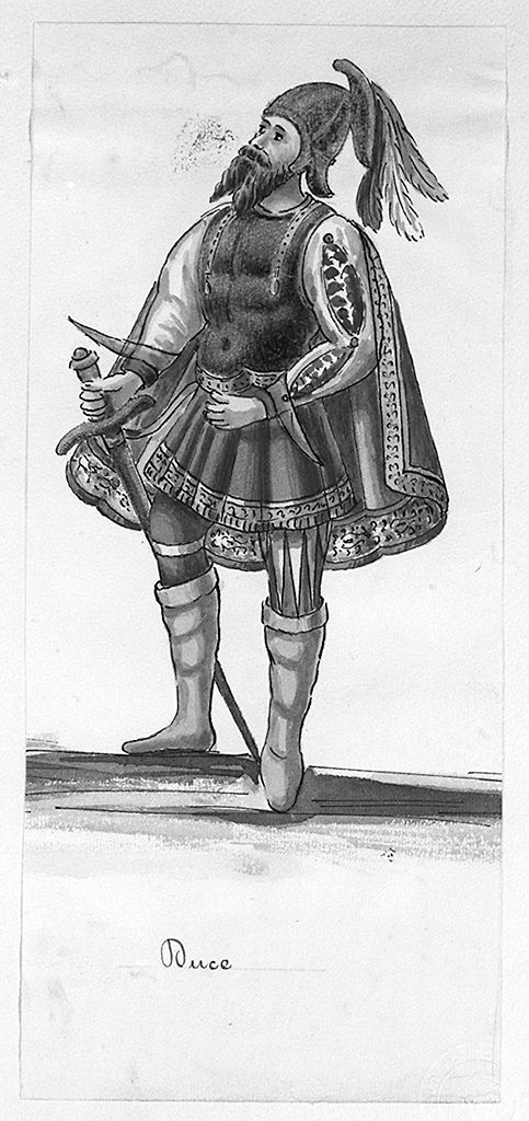 duce della contrada di Valdimontone (disegno, elemento d'insieme) - ambito senese (sec. XX)