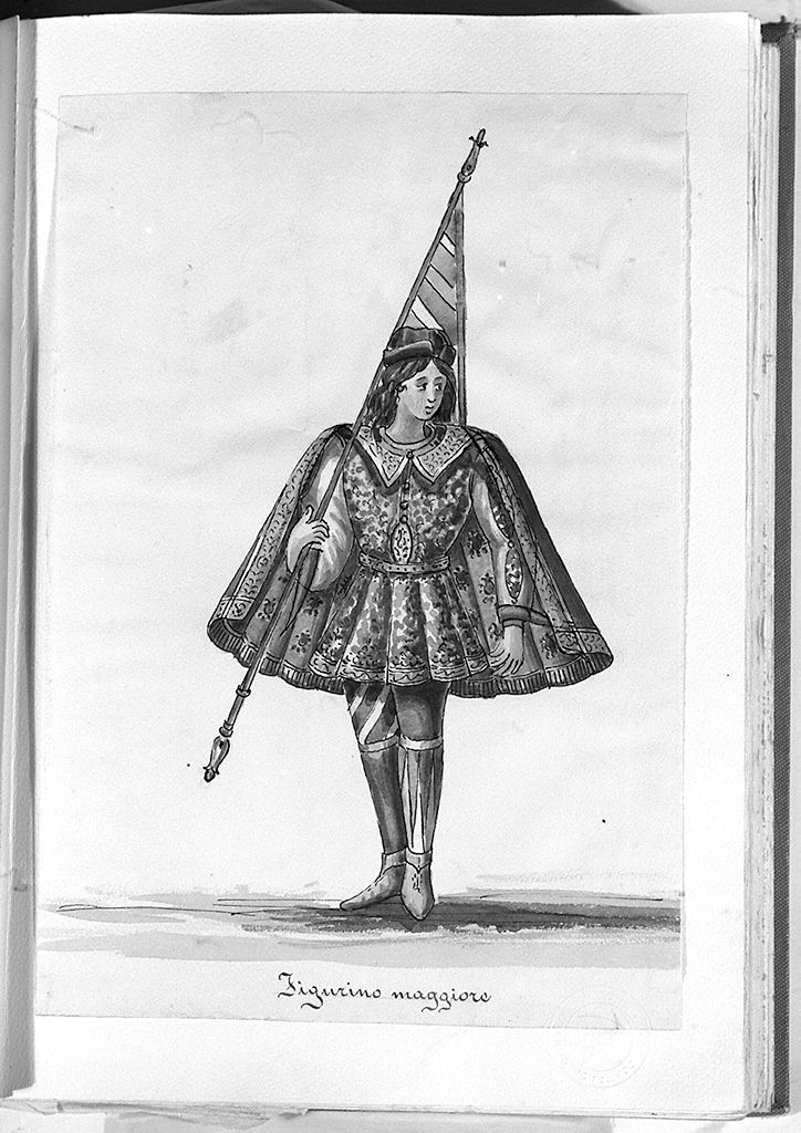 paggio maggiore della contrada di Valdimontone (disegno, elemento d'insieme) - ambito senese (sec. XX)