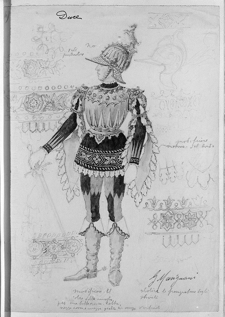 duce della contrada di Valdimontone (disegno, elemento d'insieme) di Masignani Guido (sec. XX)