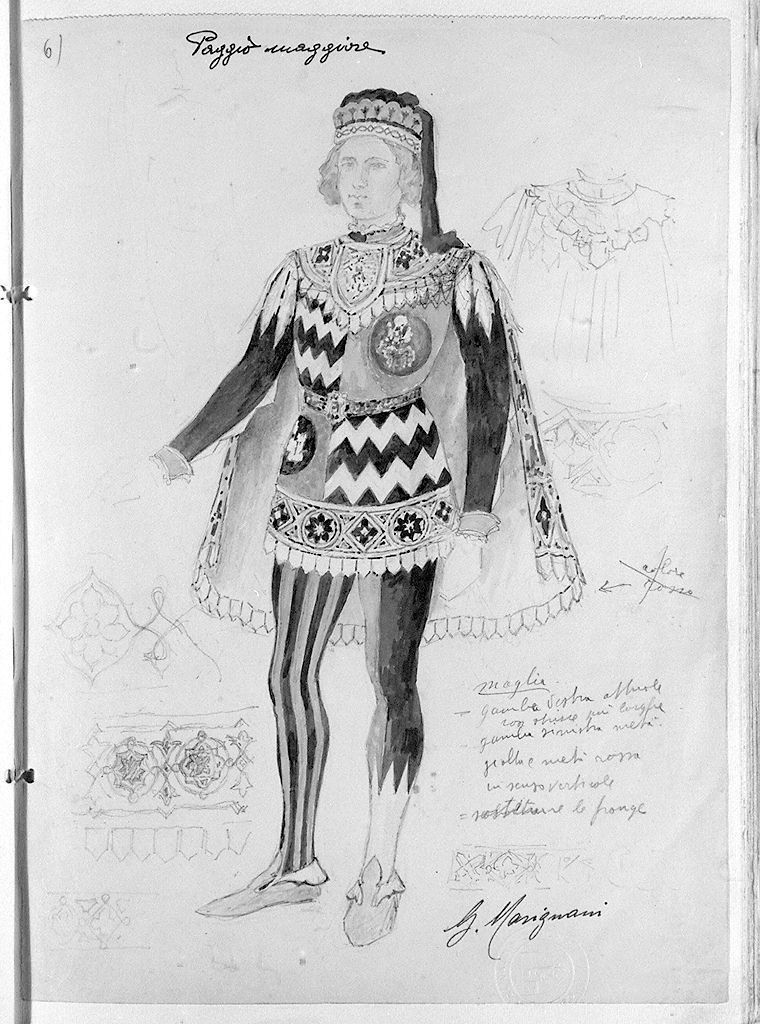 paggio maggiore della contrada di Valdimontone (disegno, elemento d'insieme) di Masignani Guido (sec. XX)