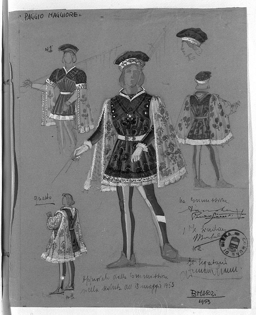 paggio maggiore della contrada di Valdimontone (disegno, elemento d'insieme) di Marzi Bruno (sec. XX)