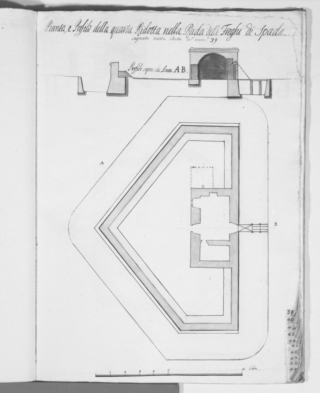 pianta del bastione Spada nella spiaggia dei Freghi a Malta (disegno, elemento d'insieme) - ambito italiano (sec. XVIII)