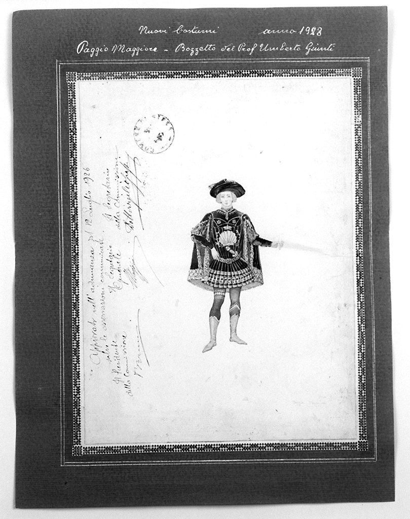 paggio maggiore della contrada del Nicchio (disegno) di Giunti Umberto (sec. XX)