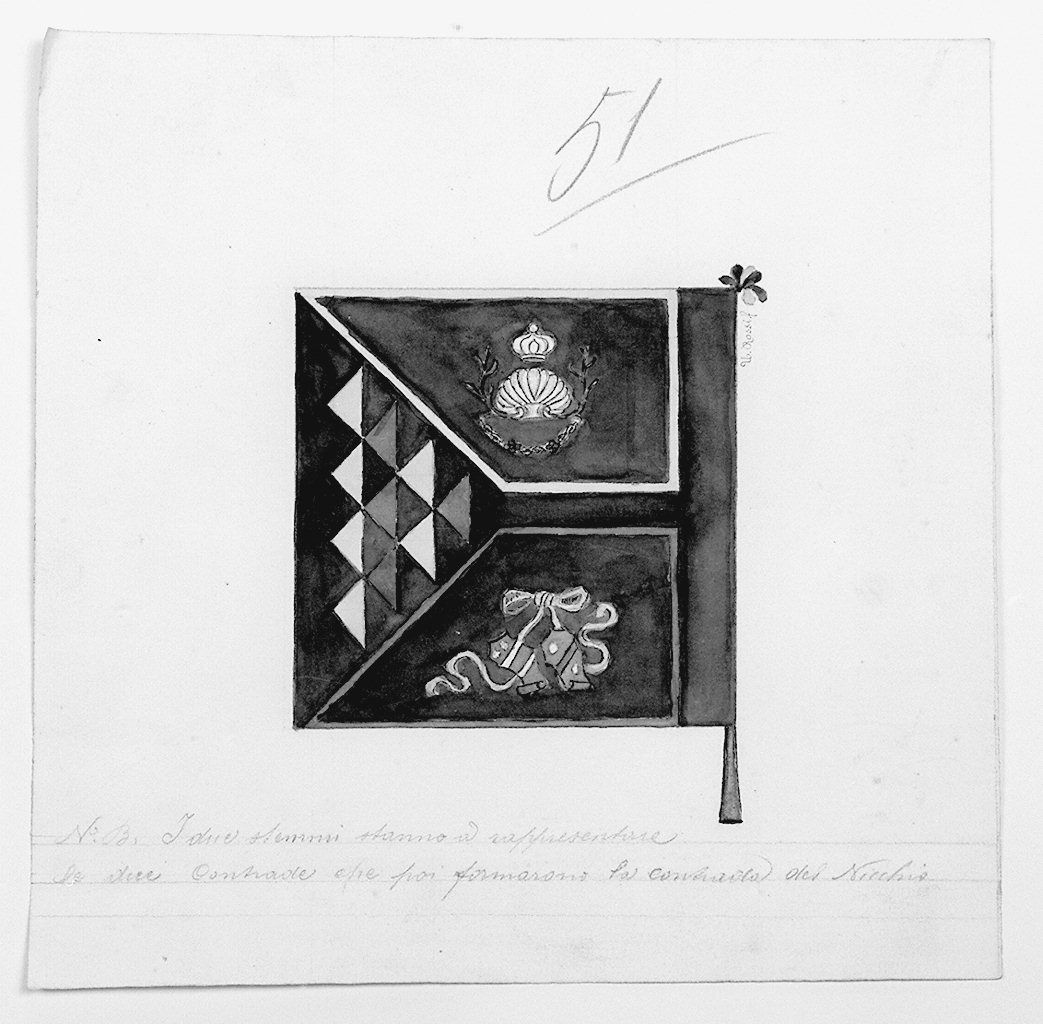 bandiera della contrada del Nicchio (disegno) di Rossi Umberto (secondo quarto sec. XX)
