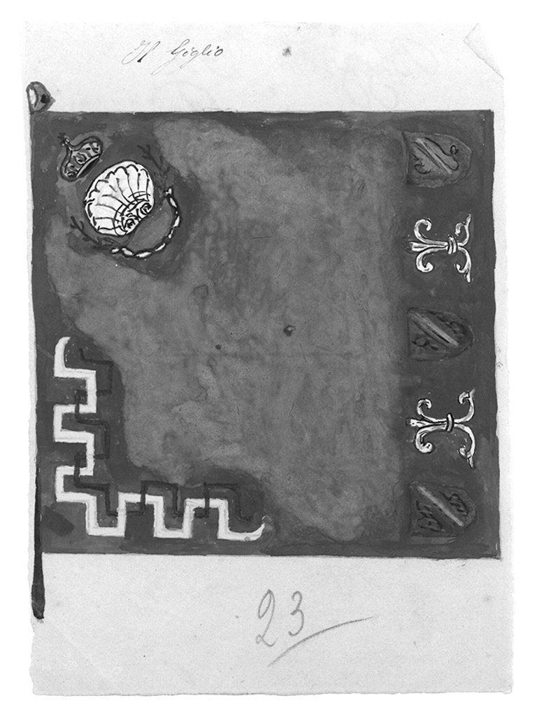 bandiera della contrada del Nicchio (disegno, elemento d'insieme) - ambito senese (terzo quarto sec. XX)