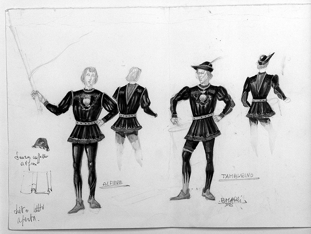 figuranti della contrada del Nicchio (disegno) di Marzi Bruno (sec. XX)