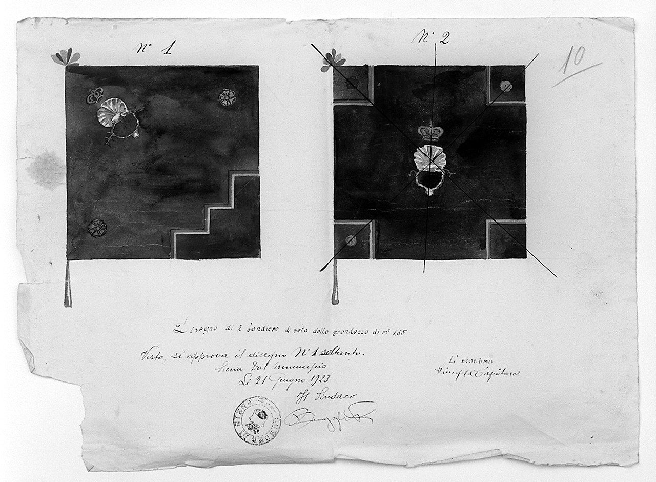 bandiera della contrada del Nicchio (disegno) di Ciampolini Gino (sec. XX)