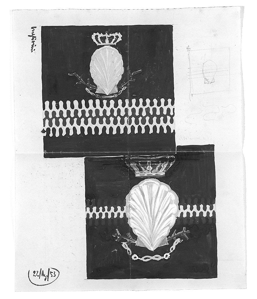 bandiera della contrada del Nicchio (disegno) - ambito senese (sec. XX)