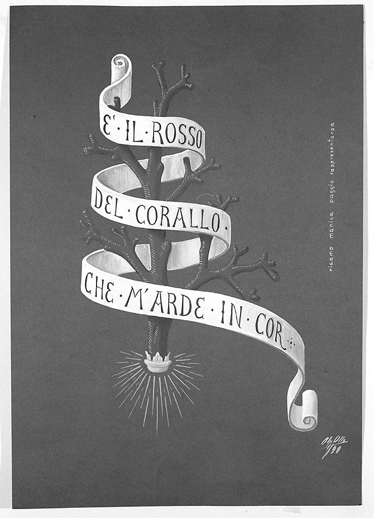 fascia con il motto della contrada del Nicchio (disegno) di Olla Pier Luigi (sec. XX)