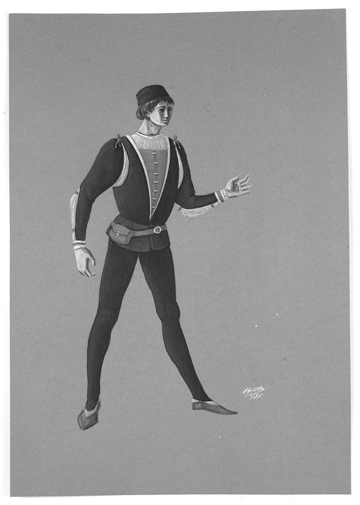 paggio della contrada del Nicchio (disegno) di Olla Pier Luigi (sec. XX)