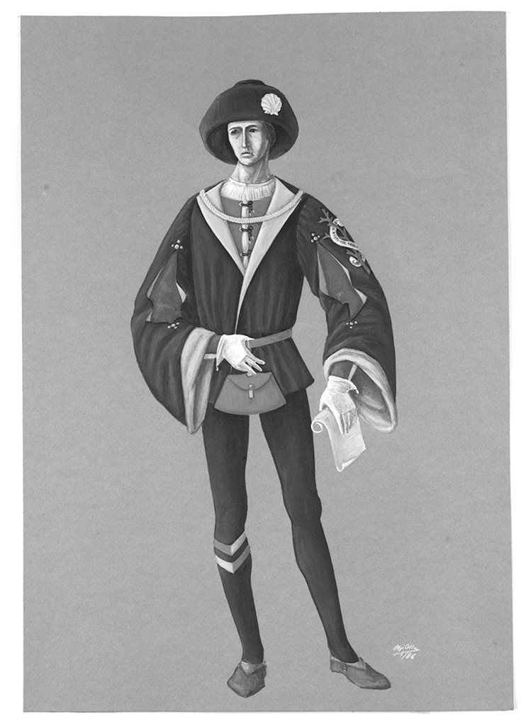 paggio della contrada del Nicchio (disegno) di Olla Pier Luigi (sec. XX)