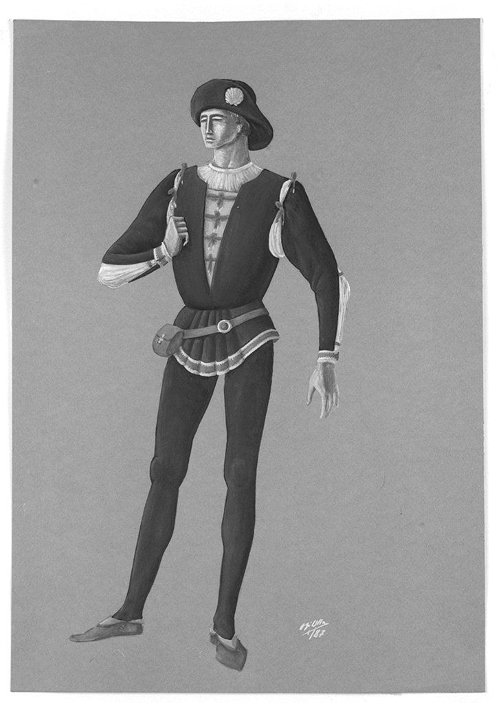 paggio della contrada del Nicchio (disegno) di Olla Pier Luigi (sec. XX)