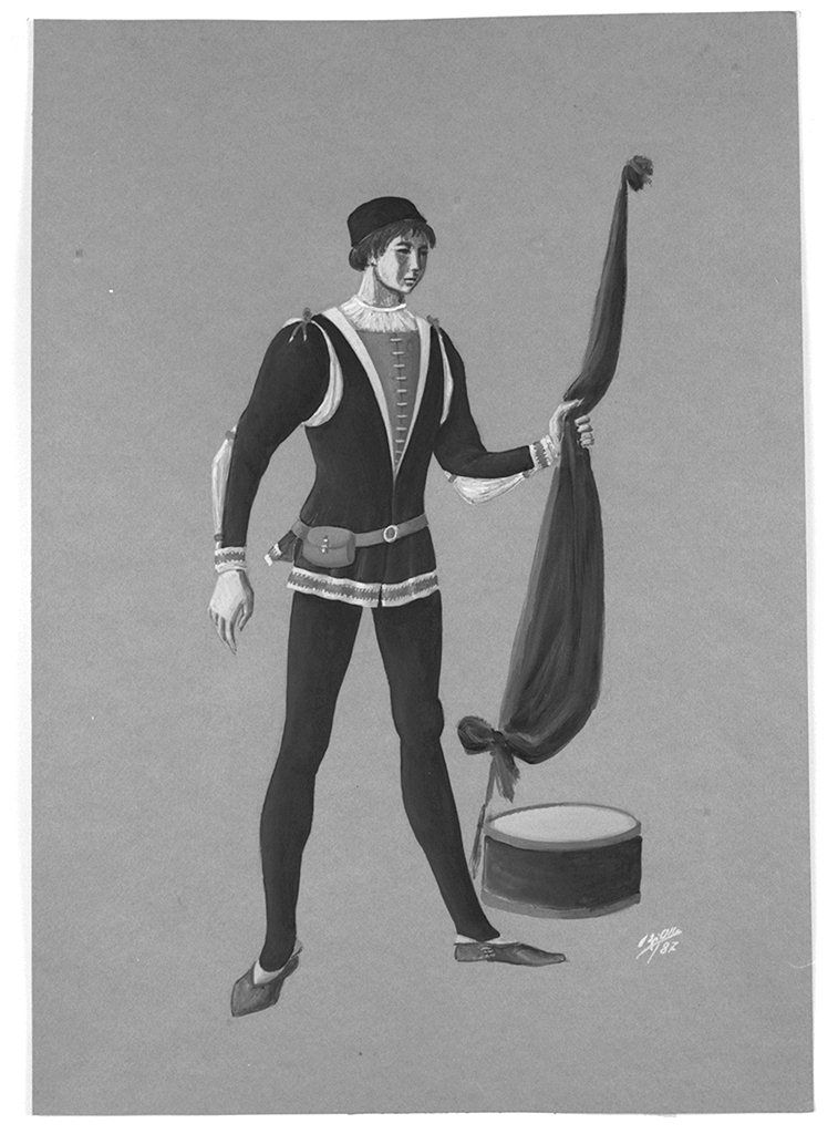 alfiere della contrada del Nicchio (disegno) di Olla Pier Luigi (sec. XX)