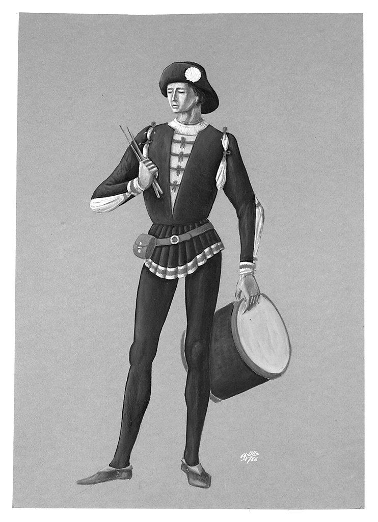 tamburino della contrada del Nicchio (disegno, elemento d'insieme) di Olla Pier Luigi (sec. XX)