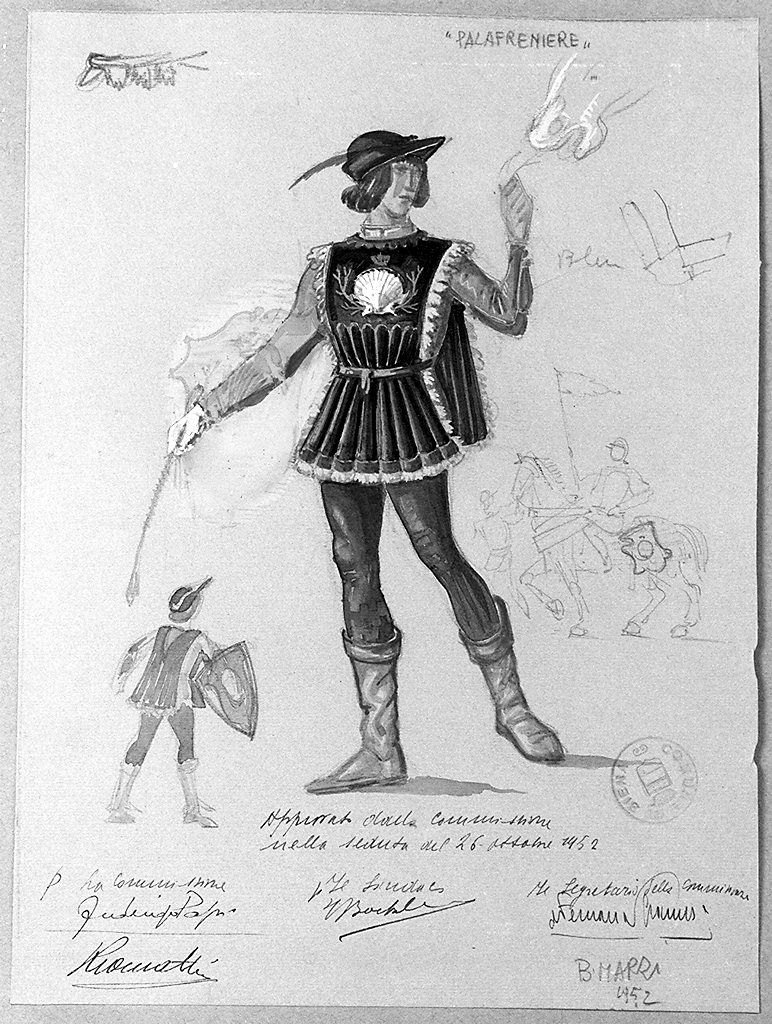 palafreniere della contrada del Nicchio (disegno) di Marzi Bruno (sec. XX)