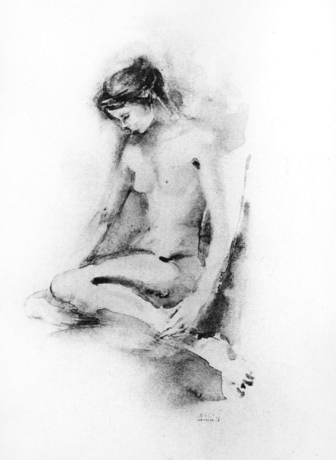 figura nuda seduta (disegno, opera isolata) di Nardi Piero (ultimo quarto sec. XX)