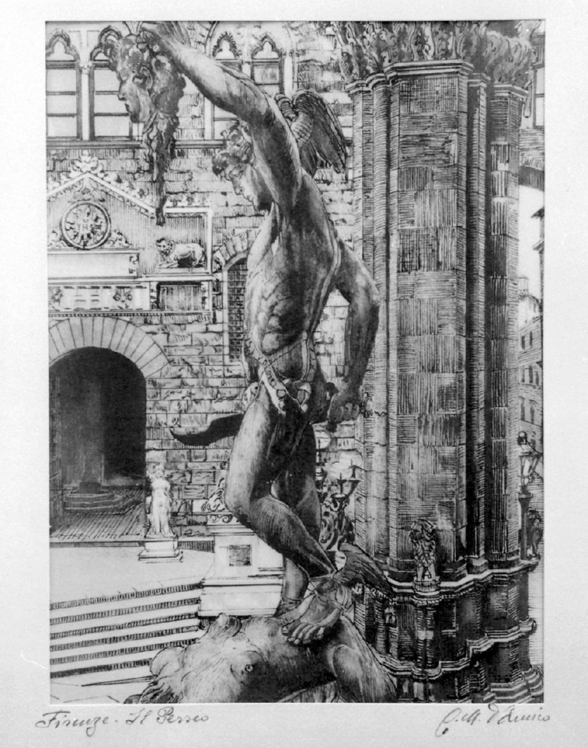 Firenze - Il Perseo, monumenti fiorentini (disegno, opera isolata) di D'amico C. A (seconda metà sec. XX)
