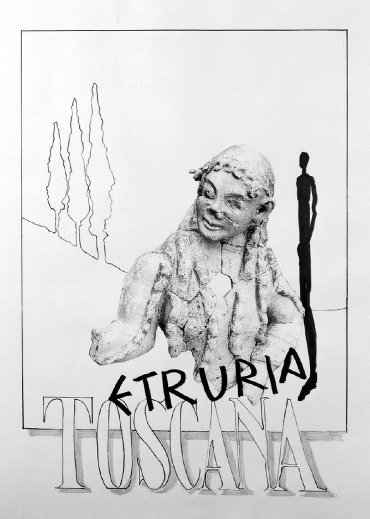 reperti archeologicie e alberi (disegno, opera isolata) - ambito italiano (sec. XX)