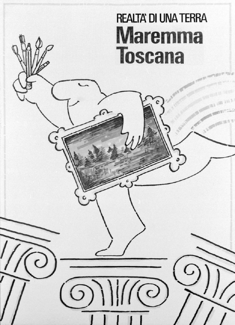 figura maschile con architetture e arcobaleno (disegno, opera isolata) - ambito italiano (sec. XX)