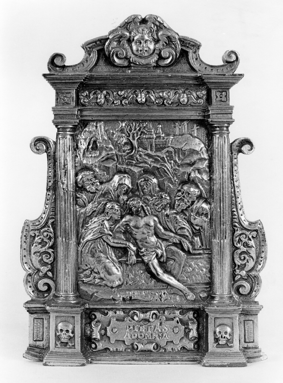 deposizione di Cristo nel sepolcro (pace - a tavoletta, architettonica) - bottega toscana (fine sec. XVI)
