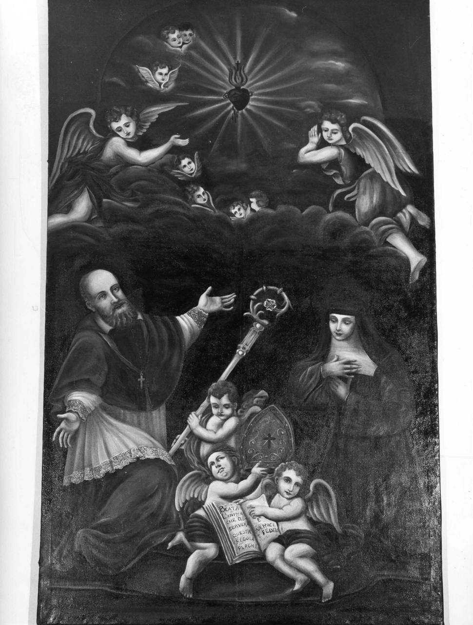 San Francesco di Sales e Santa Francesca di Chantal in adorazione del Sacro Cuore di Gesù (dipinto) - ambito toscano (inizio, metà sec. XVIII, sec. XX)