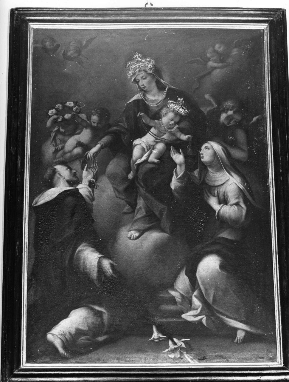Madonna del Rosario con San Domenico e Santa Caterina da Siena (dipinto) di Sagrestani Giovanni Camillo (cerchia) (prima metà sec. XVIII)