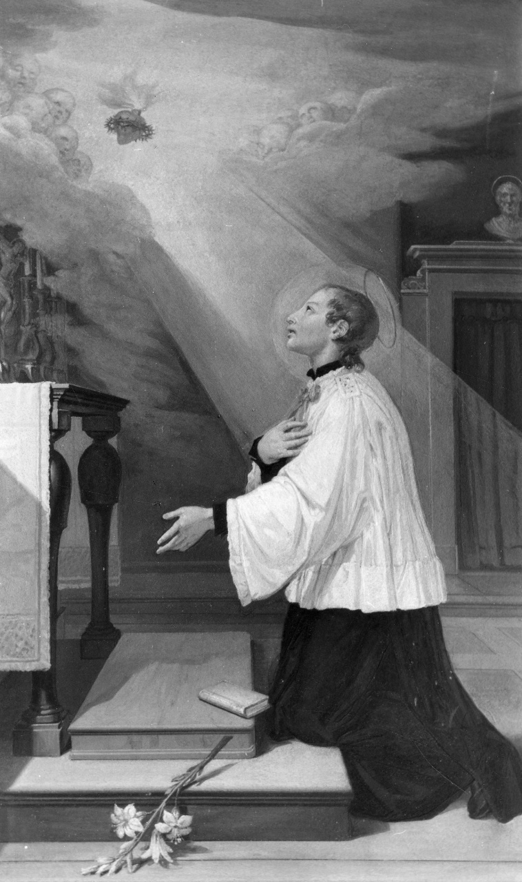 San Luigi Gonzaga in adorazione del Sacro Cuore di Gesù (dipinto) - ambito fiorentino (sec. XIX)