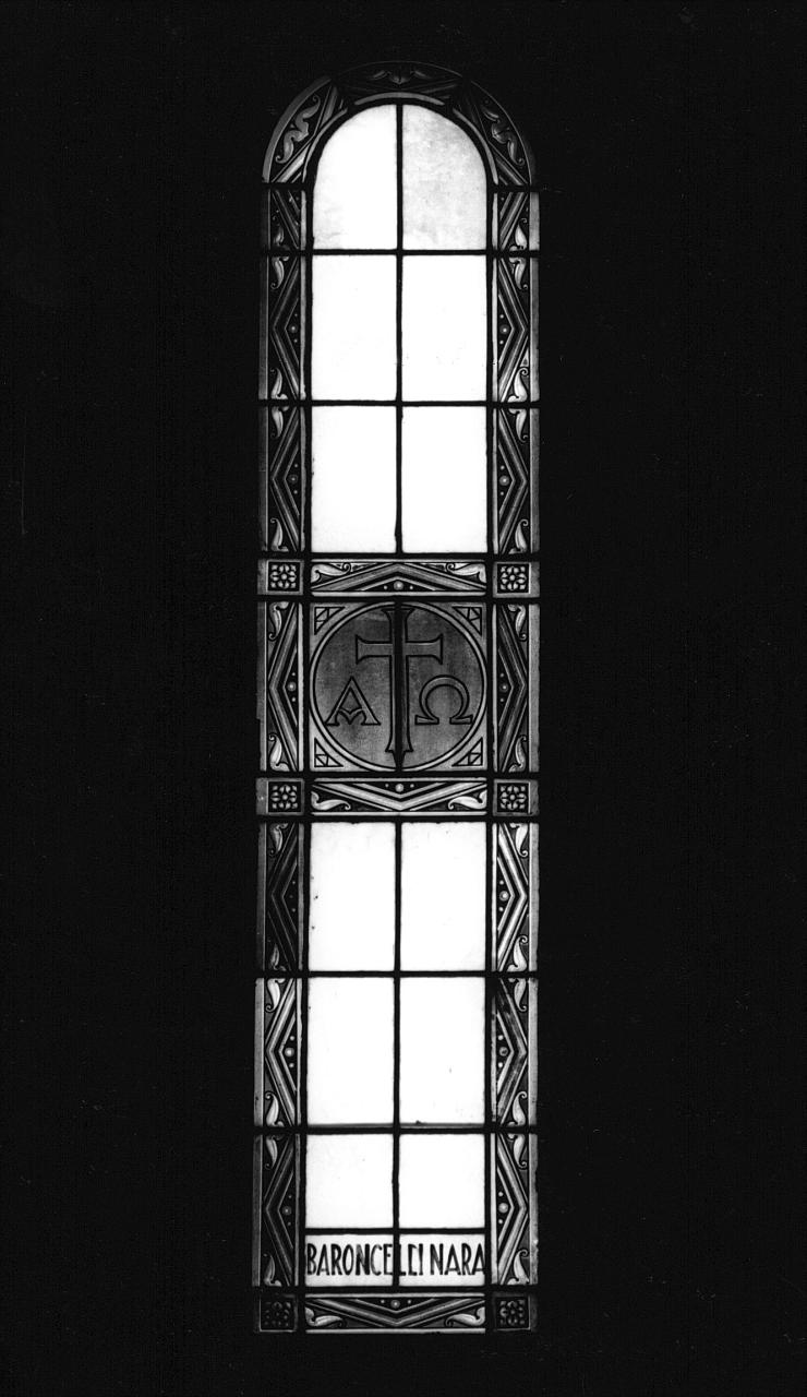 croce con alfa omega (vetrata) - manifattura toscana (sec. XX)