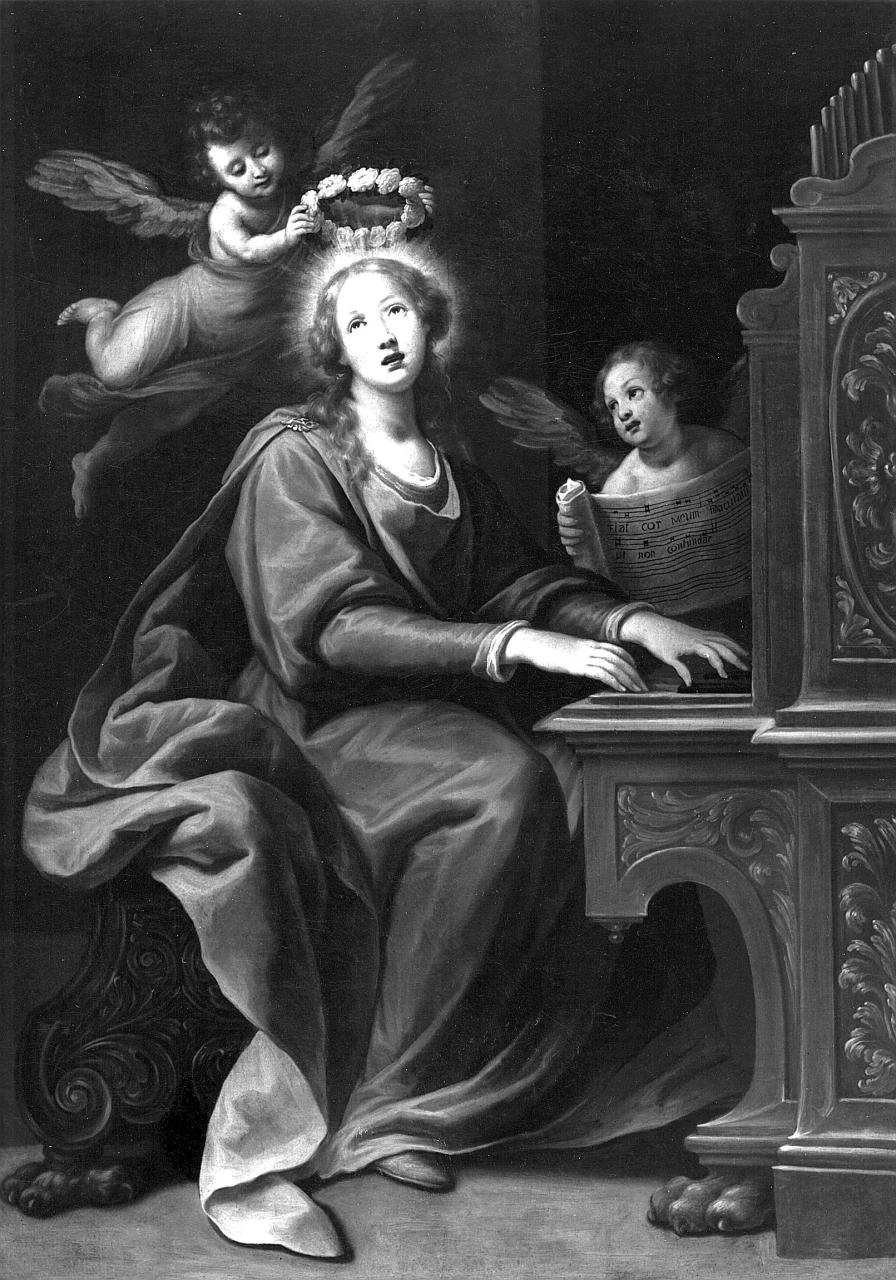 Santa Cecilia suona l'organo incoronata da un angelo (dipinto) di Rosselli Matteo (sec. XVII)