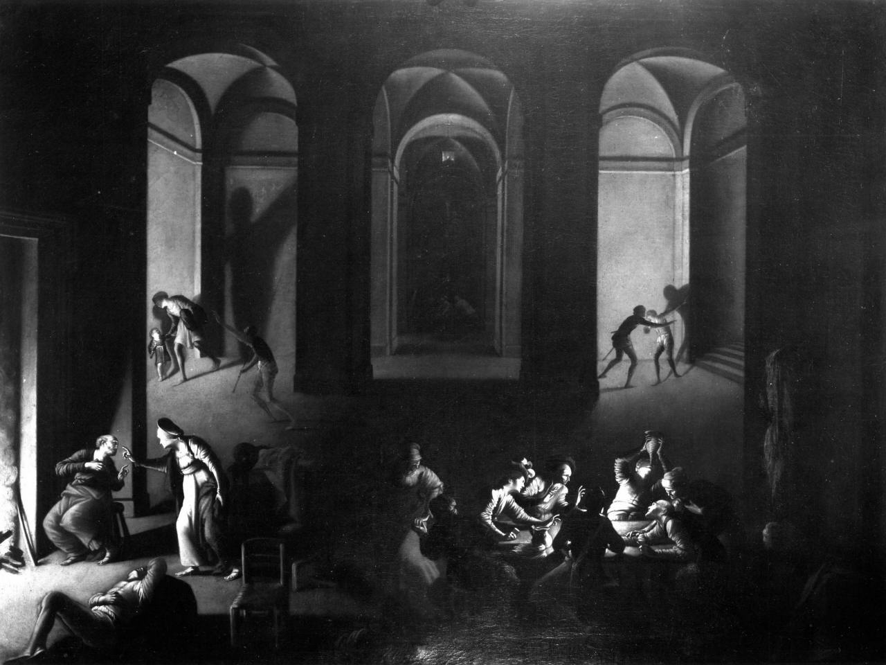 negazione di San Pietro (dipinto) di Le Clerc Jean (attribuito) (sec. XVII)