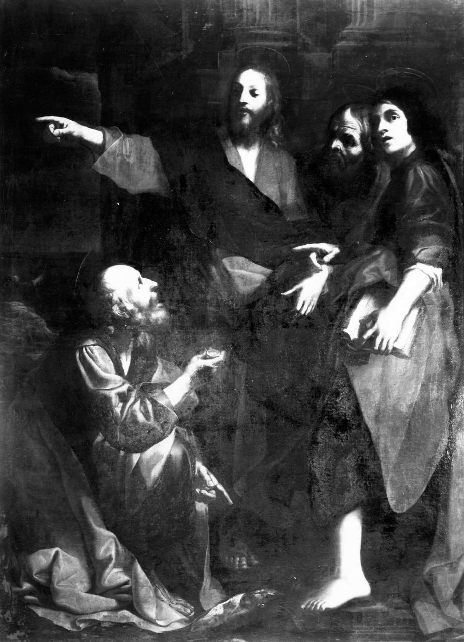 San Pietro estrae una moneta dalla bocca del pesce e paga il tributo al tempio (dipinto) di De Ribera Jusepe detto Spagnoletto (attribuito) (sec. XVII)