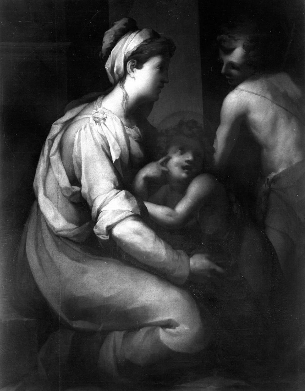 Madonna con Bambino e San Giovannino (dipinto) di Carucci Jacopo detto Pontormo (attribuito) (sec. XVI)